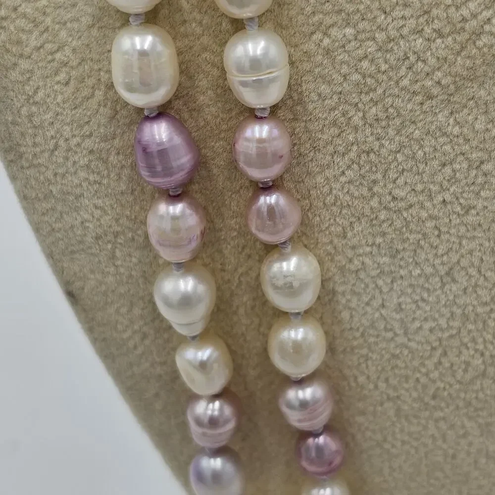 Pastel Pink White Faux Pearl Flapper Opera Necklace GSJ 63